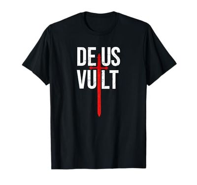 Orden de los Caballeros Templarios DEUS VULT I Dios lo quiera I cruzado Camiseta Temática Biblica Camisa Hombre S Manga Larga Negro Talla S