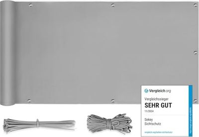 Sekey Brise-Vue pour Balcon Couverture de confidentialité Écran Polyster Vent Protection UV Opaque Résistant aux Intempéries, avec Attaches de câble et Cordons, 120 x 600cm Gris Clair