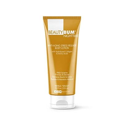 BeautyFit BeautyBum NightTime Anti-Aging Stress Release Body Lotion - Helps with Muscle Recovery - Moisturizes and Smoothes Skin - Minimizes Dimples and Unwanted Skin Texture - Vanilla Shuga - 8 oz