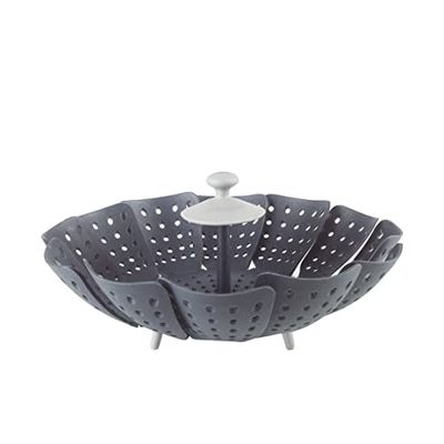 Lacor - 60288 - Vaporera Extensible con forma de Flor, Diseño Autoajustable y Almacenaje Compacto, Plegable, Polipropileno, Libre de BPA, Color Gris