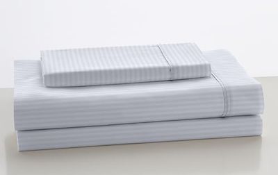 Juego de sábanas satén efecto listado color blanco - Cama de 135/140 (3 piezas) - 100% algodón - 300 hilos. Gramage: 118