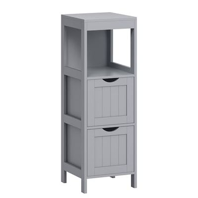 VASAGLE Mobile 2 Cassetti, 1 Ripiano Aperto, Mobiletto Salvaspazio per Bagno Soggiorno Cucina, Stile Moderno, Grigio Tortora BBC042G02, 30 x 30 x 89 cm