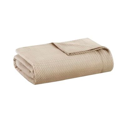 Madison Park Mjuk certifierad 100% egyptisk bomull andningsbar mysig filt, premium våffelstickad klassisk design, lyxigt lätt skydd för hela säsongen för säng, soffa och soffa, kaki kung (274 x 228