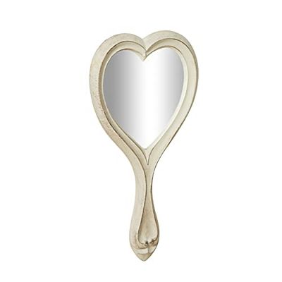 Biscottini Handspiegel, 18 x 4 x 32 cm, van hout, decoratieve draagbare spiegel en make-upspiegel voor meisjes en meisjes, draagbare kappersspiegel