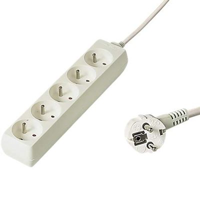 PremiumCord Regleta 230V, 5 Tomas, Extensión 230 V, Tomas Francesas Giradas 45°, Toma Múltiple Seguridad Infantil, Blanco, 5m