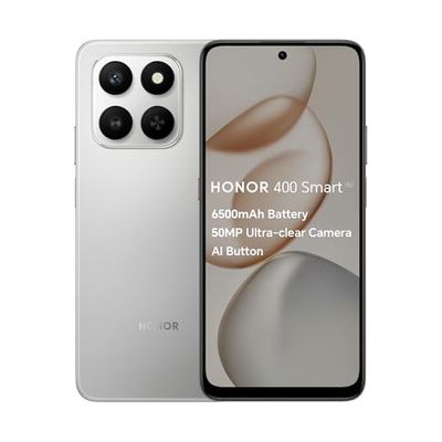 HONOR 400 Smart,5G Unlocked Mobile Phones,6.77-Inch 120Hz Eye Comfort Display,6350mAh Battery,50MP Ultra-clear Camera,Instant AI Button,4GB+128GB,5-star Drop Resistance,Dual SIM, Android 15,Silver