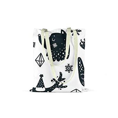 Bonamaison Bolso De Mano Impreso, 100% Algodón, Bolso de la Compra Reutilizable, Bolso De Compras, Ecológico, Plegable, Bolso de Tela de Lona con Asas, 34X40 Cm - Diseñado y Fabricado en Turquía