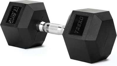 TREXO Mancuerna de 17,5 kg Hexagonal Duradera de Hierro Fundido con Revestimiento de Goma para Entrenamiento de Fuerza en Casa con Mango Ergonómico Mancuerna Estable y Versátil Hex