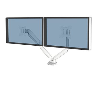 Fellowes Brazo para Monitor Doble Platinum Series - Soporte para Monitor Ajustable, con Funciones de inclinación, Giro y rotación y con 2 Puertos USB - Tamaño máximo del Monitor 32" - Blanco