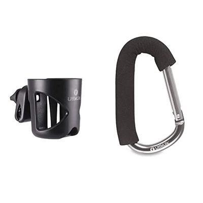 LittleLife Buggy And Pushchair Universal Cup Holder Adjustable Bottle Organiser and Buggy And Pushchair Karabiner To Attach Your Shopping Bags, Handbag Or Change Bag To Stroller