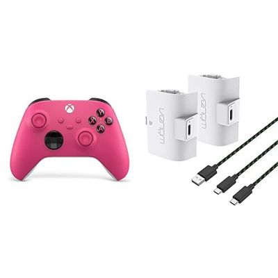 Xbox Wireless Controller – Deep Pink Series X|S, One, and Windows Devices+Venom High Capacity 1100mAh Rechargeable Battery Twin Pack - White Series X & S One