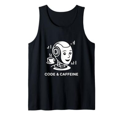 Code & Caffeine Robot Coffee Tech Programming Tank Top