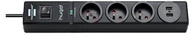 Brennenstuhl 1150611503 Hugo Extensão de 3 tomadas/2 tomada USB com proteção contra picos de tensão, cabo 2 m, 230 V, preto