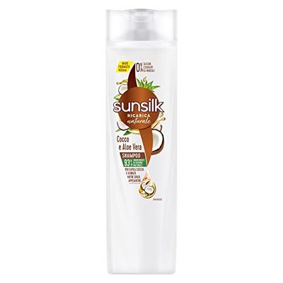 Sunsilk, Shampoo Cocco e Aloe Vera, Shampoo per Capelli Secchi e Sfibrati, Formula Nutriente e Protettiva per Capelli Visibilmente Sani, Senza Appesantire, con Cocco e Aloe Vera, 400ml
