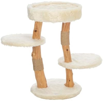 TRIXIE Tiragraffi Santo 73 cm in crema – Albero di gatto piccolo su 2 livelli con tronchi in vero legno di betulla, casetta per gatti con possibilità di graffi e sonno, accogliente e stabile – 44714