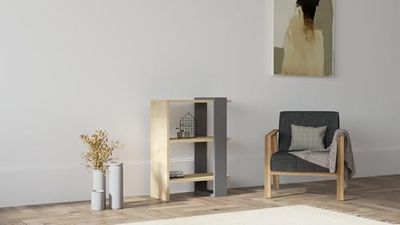 Hanah Home Scandinavische stijl boekenplank, antraciet & oak, 51,8 x 70 x 25 cm | 100% melamine gecoat deelbord, 18 mm dik, elegante opslagoplossing voor moderne woningen