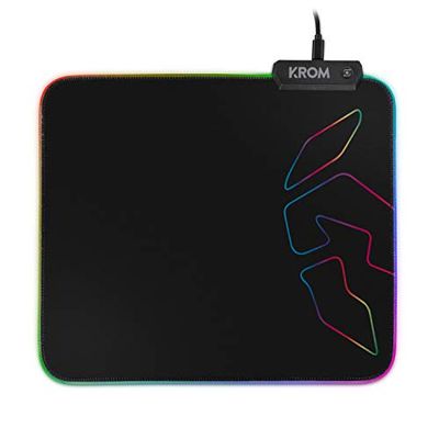 KROM Knout RGB - Tapete de jogos para ratos para computador, base de borracha antiderrapante, moldura costurada com faixa LED RGB, tamanho 320 x 270 x 3 mm, cor preta