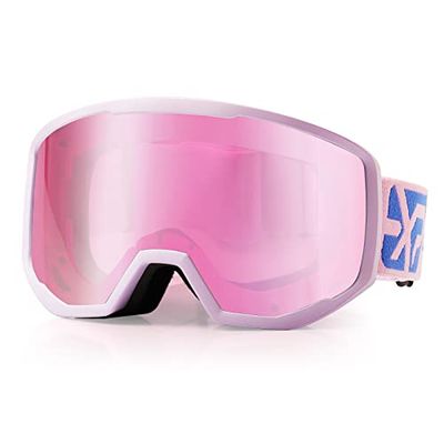 Exp Vision Skibril voor dames en heren, snowboardbril, sneeuwbril, OTG 100% uv-bescherming, skibril voor brildragers, anti-condens, paars