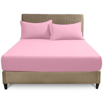 GC GAVENO CAVAILIA 4ft Fitted Bed Sheet- Polycotton Small Double Fitted Sheet with Elasticated Corners- Machine Washable, Breathable Fitted Sheets- Pink