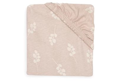 Jollein Hoeslaken Jersey - voor het kinderbed - Twig, Wild Rose - 60 x 120 cm - 100% katoen - hoeslaken - beige met oudroze takken