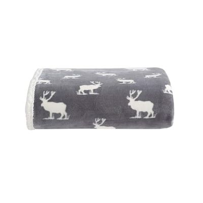 Eddie Bauer Throw Blanket Roupa de cama reversível de forro polar Sherpa para decoração de casa para todas as estações, poliéster, Moose Stance cinzento, colcha
