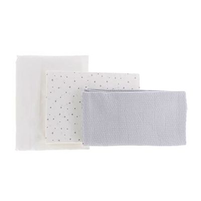 Cambrass - 3-delige beddengoedset voor kinderbed, bedlaken en kussensloop, 100% katoen, magie grijs, 80 x 120 x 1 cm
