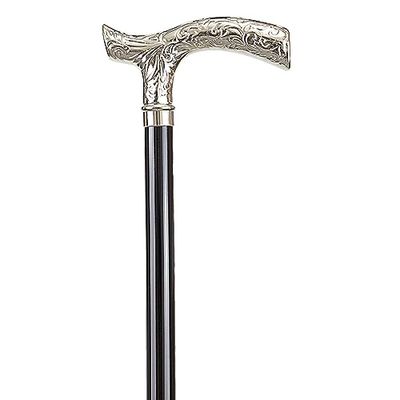 Ottavio Recalcati - Leonardo 27736 Houten stok met gegraveerde metalen handgreep, geciseleerd, T-vormig, uniseks, zwart