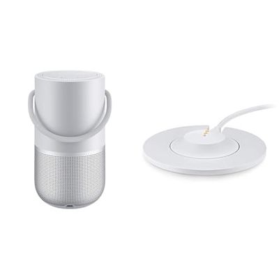Bose Portable Home Speaker - met geïntegreerde Alexa-spraakbesturing, in zilver & Bose Home Speaker oplaadstation voor draagbare luidsprekers, zilver