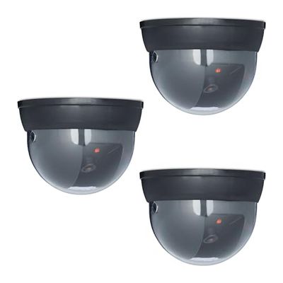 Relaxdays Telecamera Finta di Sorveglianza, Set 3 Dummy Camera, LED Lampeggiante, Interni e Esterni, Deterrente, Nero, Gomma, H x D: 7,5 x 11,5 cm
