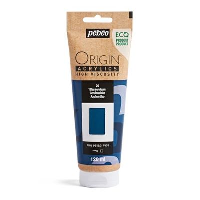 PEBEO - Origin Acrylics 120 ml - Vernice acrilica ecologica - Alta viscosità - Finitura opaca - Legante riciclato al 100% - Materie prime europee al 96% - Blu ceruleo