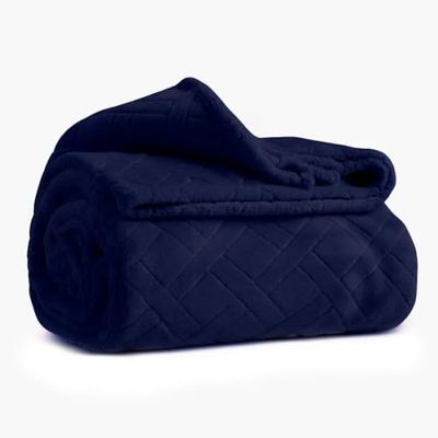 Karaca Elanor Flannel Emboss Wellsoft Blanket - 200x220 cm, Double, Versatile Soft Warm Blanket Fluffy Throws for Sofa, Navy