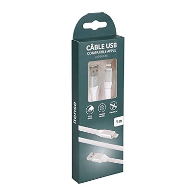 ITENSE - Platte snellaadkabel – kabellengte: 1 m – compatibel met Apple – zeer robuust – geen klitten – versterkte punt voor een betere duurzaamheid – uitgangsstroom: DC 5 V/2400 mAh