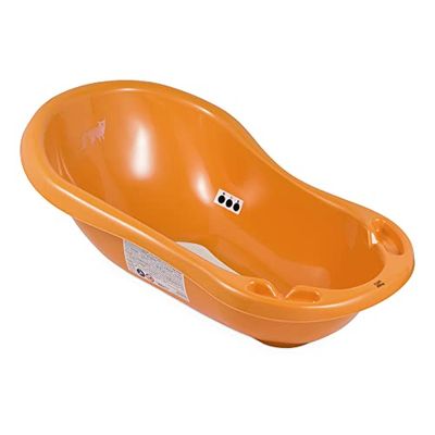 Wanna dla noworodków i niemowląt do 12 miesięcy, z zatyczką i matą antypoślizgową, wykonana z plastiku wolnego od BPA, długość: 84 cm, kolor: pomarańczowy, motyw: lis, marka: Hylat Baby