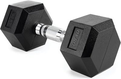 TREXO Halter, 7,5 kg, hexagon duurzaam rubber gietijzer voor krachttraining thuis met ergonomische handgreep, stabiele en veelzijdige halter Hex HXD75