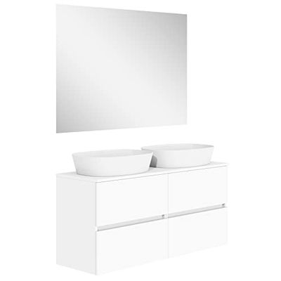 Baikal Mueble de Baño Onyx, 2 cajones, suspendido en Pared, con Lavabo cerámico. Mueble Montado, Melamina 16,Mueble F39 + Top + Lavabo + Espejo 60+60 cm Blanco