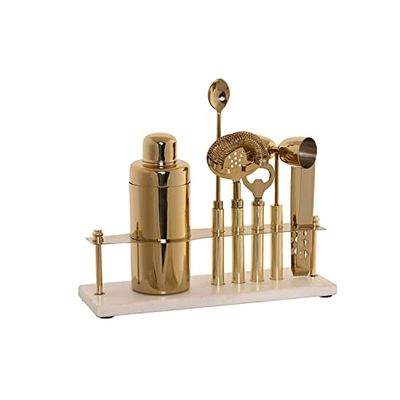 DKD Home Decor Cocktail Bar Set, White, Steel and Marble (30 x 10 x 28 cm)