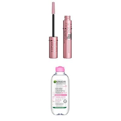 Maybelline Mascara Sky High Black x Garnier Micellar Cleansing Water Duo Bundle, Eyelash Lengthening, Volumizing & Thickening Mascara, and Gentle Face Cleanser & Makeup Remover, Fragrance-Free