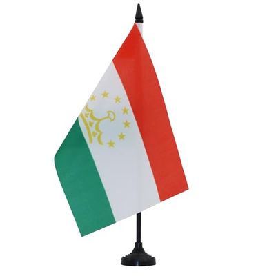 Tadzjiekse Tadzjiekse Tafelvlag 14x21 cm - Tadzjiekse Bureauvlag 21 x 14 cm - Zwarte plastic stok en voet - AZ FLAG