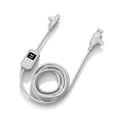 Xoopar - Multi Câble USB 3 en 1 Chargeur Rapide 100W Compatible avec Tous les Smartphones Chargeur Universel Rapide en Plastique Recyclé - Prise USB USB-C Lightning - Mr ALU 1M - Argent