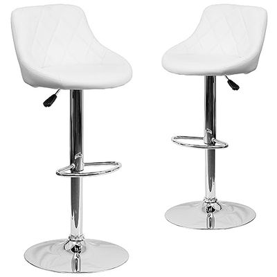 Flash Furniture Caldwell - Conjunto de 2 bancos contemporâneos de vinil branco de altura ajustável com encosto de padrão de diamante e base cromada