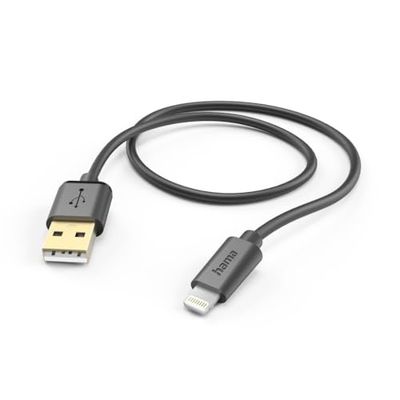 Hama USB-A Lightning-kabel (laddning/dataöverföringskabel, USB-A 2.0 hane till Lightning, 1,5 m, MFI-certifierad, 480 Mbit/s, iPad/iPhone 13/12/11/XS/XR/X/8/7/7+/6s/6/5/SE2020) Svart
