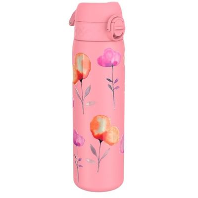 ION8 Borraccia Inox Leggero, 600ml, Non Isolato, a Prova di Perdite, Facile da Aprire, Serratura Sicura, Lavabile in Lavastoviglie, Adatta a Portabicchieri, Durevole, Design Fiori
