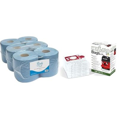 Blake & White PS1214 Purely Smile Centrefeed Rolls 2Ply 400 Sheet Blue Pack of 6 & Numatic Numatic Henry Cleaner Bags - 1 Box (Pack of 10)