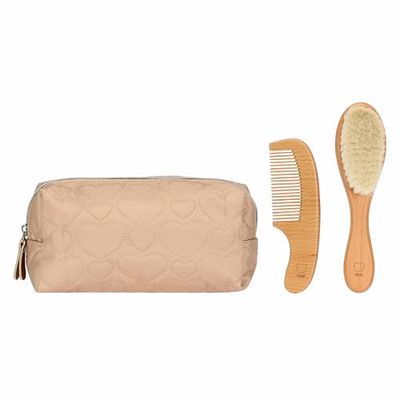 THUN - Trousse porte-accessoires enfant - Trousse : extérieur 100% polyester, intérieur : 100% polyester. Brosse : bois de hêtre et poils de chèvre - Collection Baby Dolce Ferme - 20 x 8 x 10 cm