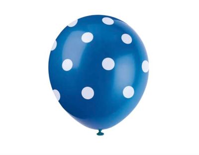 Unique Party 57520-12" Latex Royal Blue Polka Dot Ballons, Pack van 6