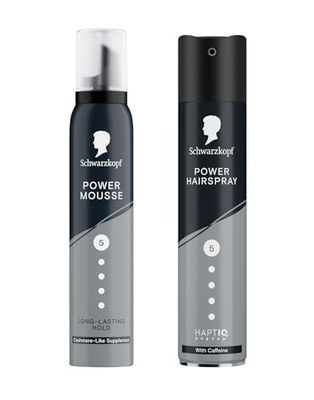 Schwarzkopf Mousse Power 200ml, Hold Level 5, for Dry & Damaged Hair, Cashmere-Like Suppleness and Schwarzkopf Hairspray Power 250ml, with Caffeine, Hold Level 5, for All Hair Types