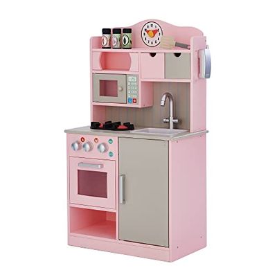 Teamson Kids Cuisine Enfant Florence dinette en Bois avec Accessoires Fille garçon Rose TD-11708P