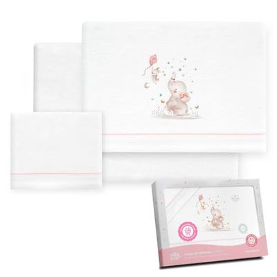 Interbaby Beddengoed voor kinderwagen, 40 x 80 cm, baby - winterbeddengoed van flanel, model olifant, inclusief hoeslaken + laken + kussensloop