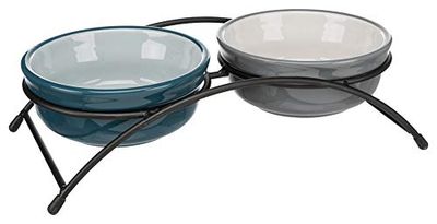 TRIXIE Voederbakkenset, 2 x 0,25 l/13 cm, petrolblauw/grijs, hond