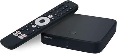 STRONG SRT420 TV Box Android TV 4K con Puerto Ethernet, DVB-T2, 2GB RAM + 16GB Almacenamiento, Chromecast Integrado, WiFi, Asistente De Voz Google, HDR10+, Dolby Audio Y Dolby Vision